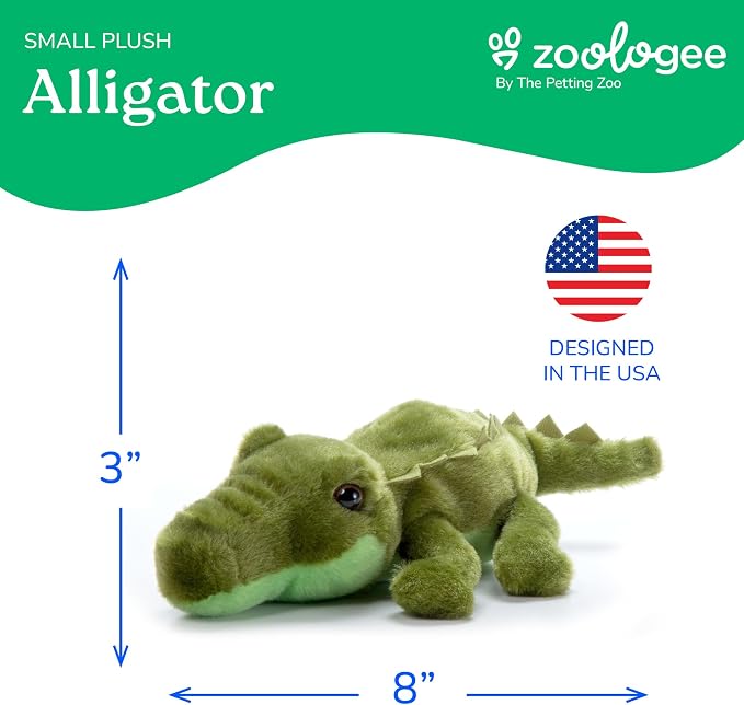 The Petting Zoo Alligator Stuffed Animal Plushie, Gifts for Kids, Scoopz Wildlife Animals, Green Gator Plush Toy 8 Inches