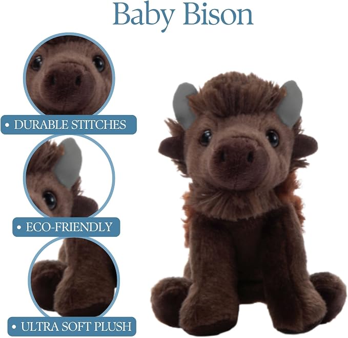 The Petting Zoo Bison Stuffed Animal Plushie, Gifts for Kids, Wild Onez Babiez Zoo Animals, Bison Plush Toy 6 inches