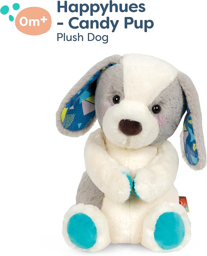 B. toys – 12-Inch Plush Dog – Huggable Dog Stuffed Animal Toy – Soft & Cuddly Plush Puppy – Washable – Newborns, Toddlers, Kids – Happy Hues – Candy Pup – 0+ Months