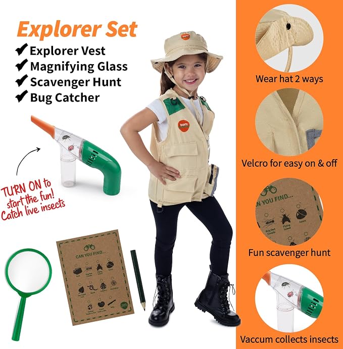 Born Toys 3-in-1 Toddler Dress Up Clothes for Boys & Girls Ages 3-7, Pretend Play Career Outdoor Adventure Set