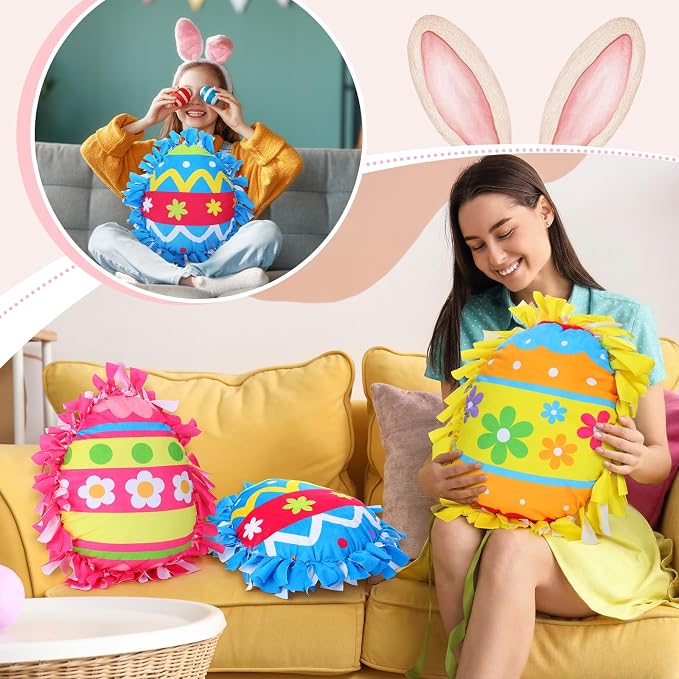 Weysat 6 Sets Easter Egg Tied Pillow Craft Kit DIY Easter Egg Pillow Craft Gifts with PP Cotton for Spring Party Decor Vbs School Favors Classroom Giveaways