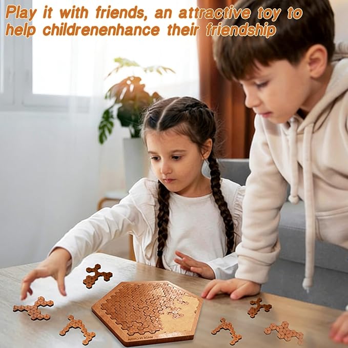 Fractal Tray Puzzle,Hilbert Curve Brain Teaser, Wooden Family Puzzle Game, Challenging Tangram-Style Learning & Entertainment