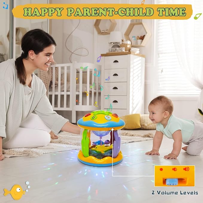 M SANMERSEN Baby Boys Toys 12 Months, Babies Ocean Rotating Lights Up Musical Toys for 12-18 Months Newborn Infant Crawling Tummy Time Toys 1 2 3 Baby Birthday Blue