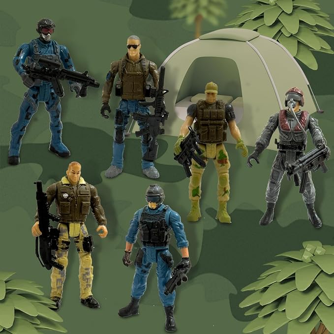 Army Men Action Figures, 6 Pcs Play Set for Kids, US Army and SWAT Team Toy With Military Weapons Accessories, Birthday Gift for Boys Age 4-7 6-8