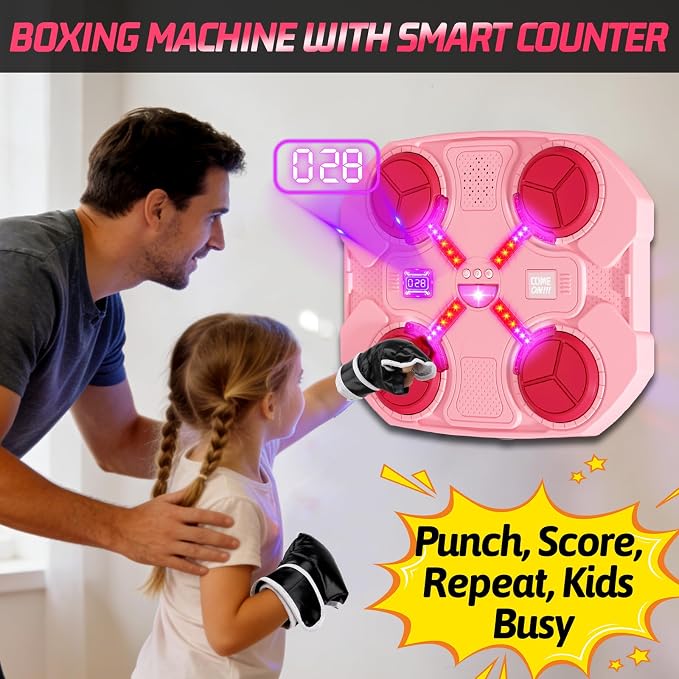 Music Boxing Machine for Kids, Wall Mounted Bluetooth Smart Punching Pad Kids Boxing Training Workout Equipment with Boxing Glove, Birthday Gifts Sport Toys for Boys Girls 5 6 7 8 9 10 11 12 Year Old