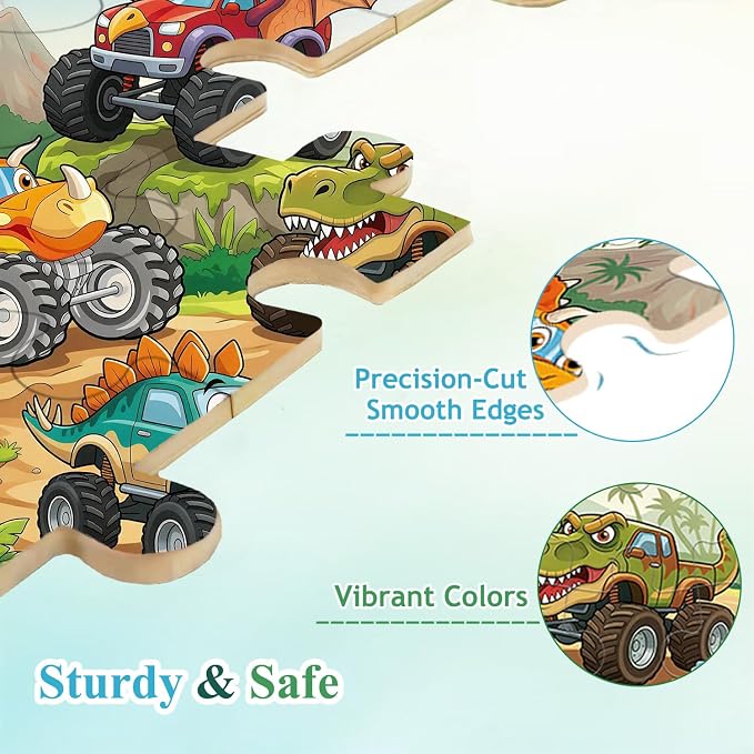 Puzzles for Kids Ages 3-5, Wooden Monster Truck Puzzles for Kids, 24 Piece Wooden Jigsaw Puzzles for Toddlers, Wood Puzzles for Kids Ages 4-6, Easter Basket Stuffers Gifts for Kids