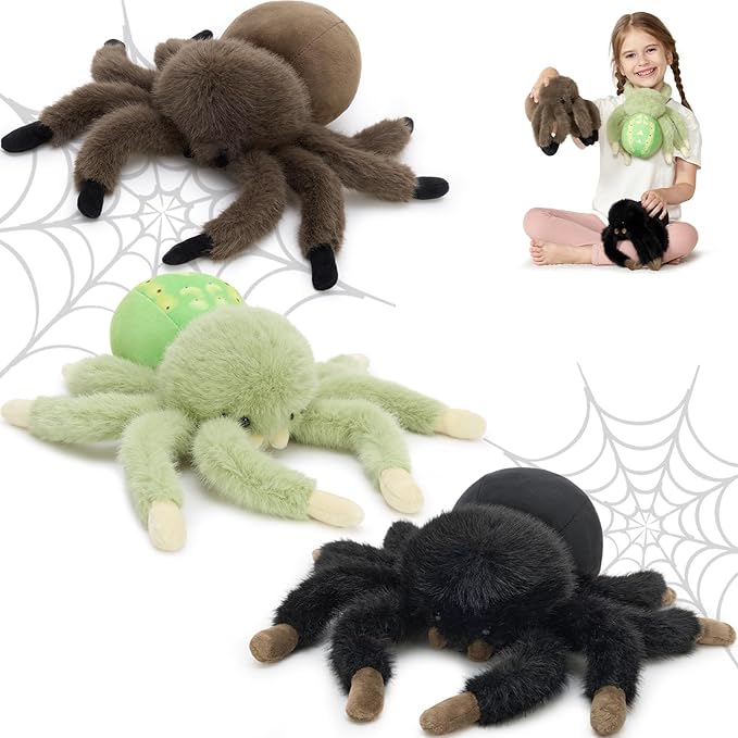 MorisMos Cute Spider Stuffed Animals, 3 Pack Stuffed Spider Plush with Magnetic Foot, Cuddly Adorable Plush Spider Toy Set for Kids Boys Girls, Ghost Spider Decoration Gifts
