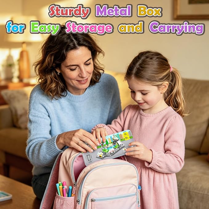Road Mini Magnetic Tiles with Case Travel Toys for 3+ Year Old Boys Girls