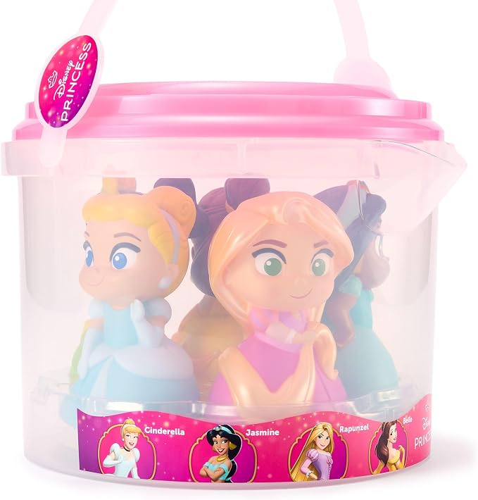 Disney Store Official Disney Princess Bath Toys Set - Includes 5 Detailed Toys with a Straining Storage Bucket - Bath Time Fun & Water Play Set for Kids