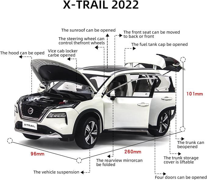 1/18 Scale Diecast Car X-Trail Minicar 2022 For Adults Collection Birthday Present White