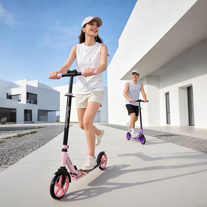 Nattork Scooter for Kids 6+, Teens and Adults- Adjustable Height Folding Kick Scooter with Large Sturdy Wheels for a Smooth Ride, Lightweight, Anti-Shock Suspension for Boys and Girls