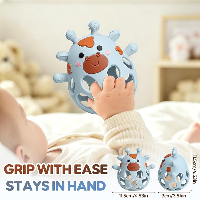 Baby Teething Toys 3-6 6-12 Months, Teether Toy with Rattle 0-6 Months, Newborn Silicone Teether Chew Toys for Infants 3 6 9 12 18 Months, Easy-Grip Hole, Baby Shower Gifts for Boys Girls
