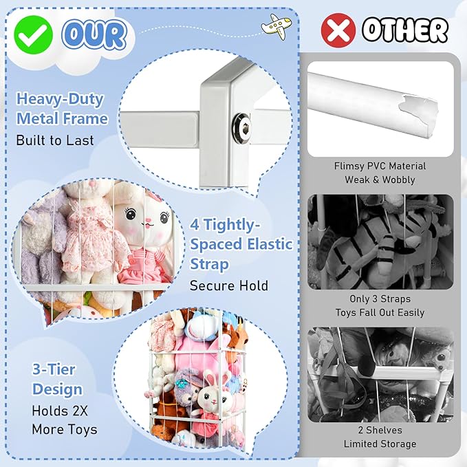 NomNest Stuffed Animal Storage Zoo, Large Metal Plushies Organizer, Heavy Duty Metal Teddy Bear Toy Holder for Kids' Bedroom & Playroom & Nursery (Non-Wheeled, White)
