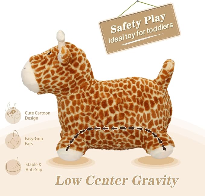 INPANY Bouncy Horse, Giraffe Hopper Toys for 2 Year Old Girl, Toddler Plush Bouncing Animal, Inflatable Jumping Hopping Buddies, Baby Ride on Rubber Bouncer, Outdoor Birthday Gifts for 3 4 Yr Boy