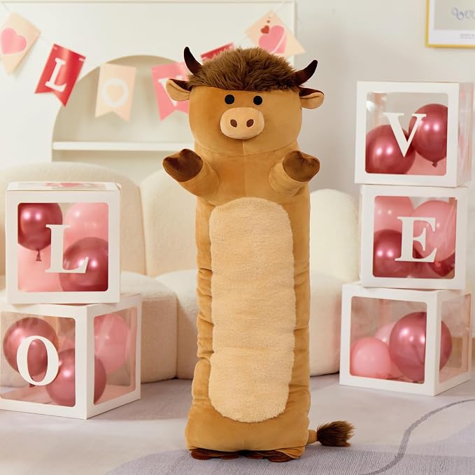Tezituor 43" Cute Highland Cow Stuffed Animal,Soft Long Cow Plush Pillow Gift for Kids Adults,Big Stuffed Cow Plush Toy for Sleeping Boys Girls