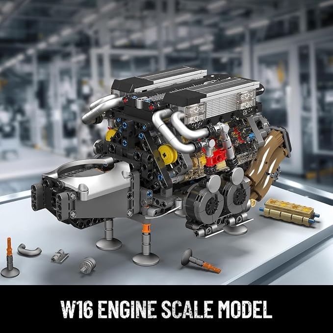 Mould King W16 Engine Building Blocks Set, Combustion Engine Model that Runs, Mini Engine Build Kit for Adults with Battery and Motor, Engineering Construction STEM Toy for Teens(952 Pcs)