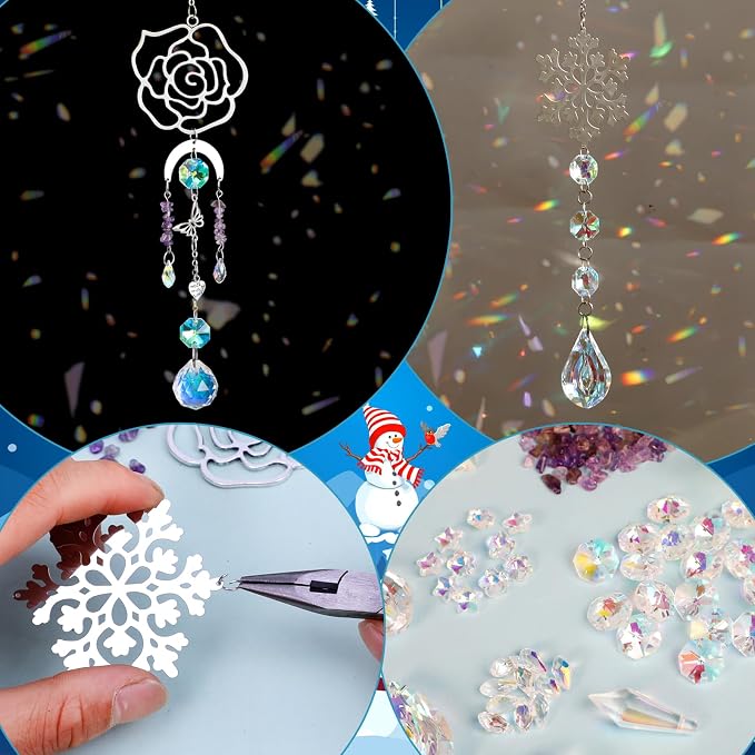 DIY Suncatchers, 400pcs Sun Catchers Making Supplies Kit Art and Crafts for Adults Hanging Prism Sun Catcher with Crystals Rainbow Maker for Christmas Decor Indoor Window Home Wedding Outside Garden
