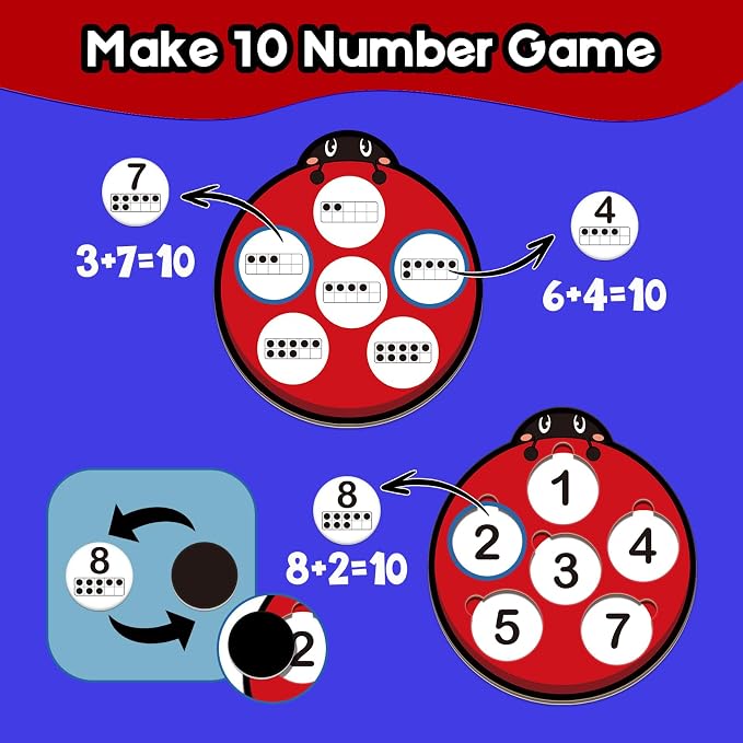 Math Games for Kids, Math Manipulatives Kindergarten Preschool Counting Toys, Ten Frame Set Addition and Subtraction Flash Cards Matching Bingo Number Games Homeschool Classroom Must Haves