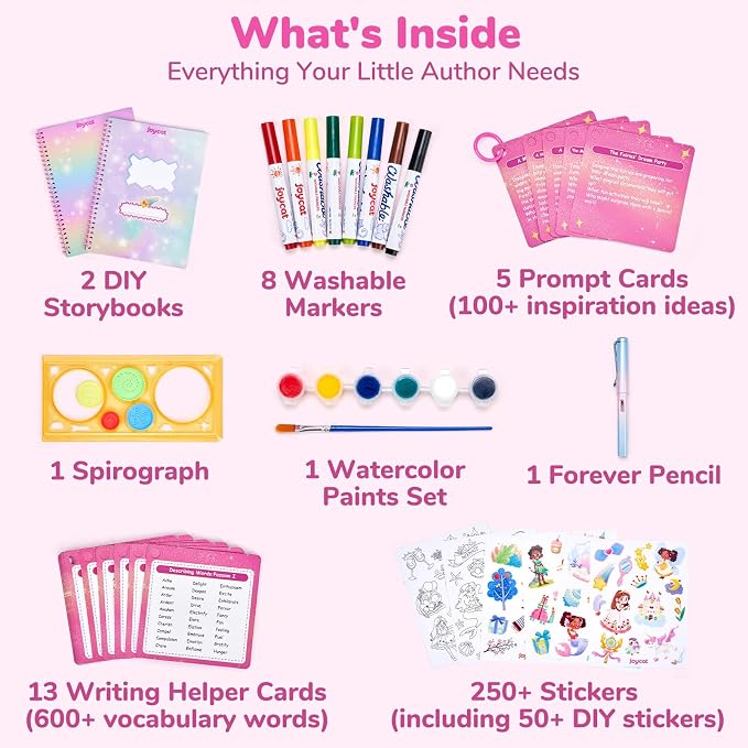 Fantasy Storybook Art Kit, Creative Writing & Drawing Activity Kit, Write Your Own Book, Art Kit for 6-9, DIY Craft, Scrapbooking & Journal Supplies, Hardcover Comic Book Making Kit with Spirograph