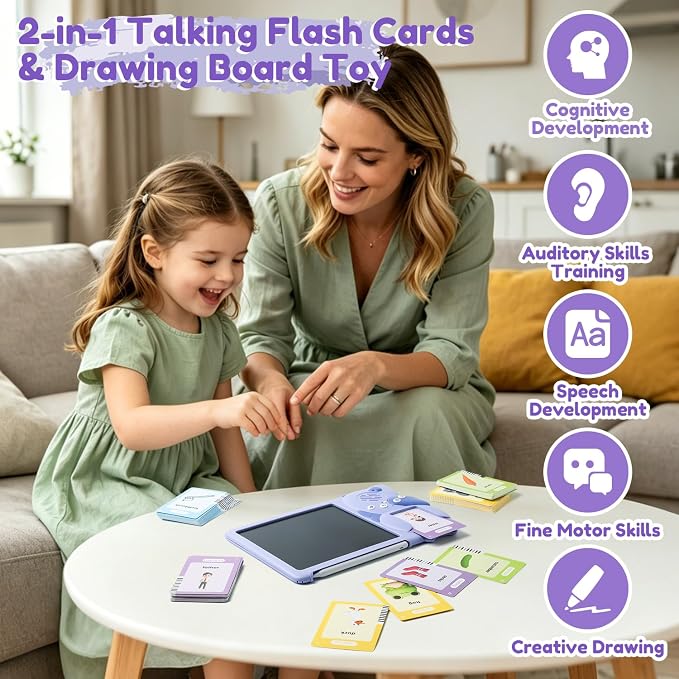 Talking Flash Cards,LCD Writing Tablet,2-in-1 Kids Educational Learning Toys,Autism Sensory Toys for Autistic Children，224 Sight Words Educational Learning Toddler Toys