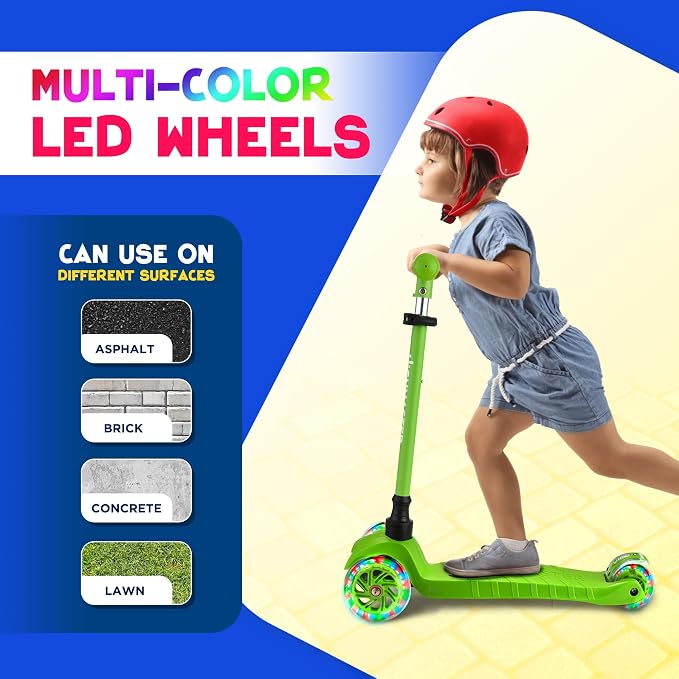 HighMaster Kids Scooter – 3 Wheel Kick Scooter for Children and Toddlers – Adjustable Handlebar with LED Wheel Lights – Indoor and Outdoor Fun