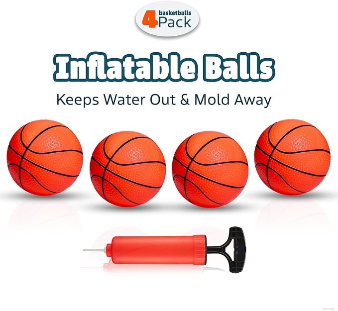 MARPPY Bath Toys - Bathtub Basketball Hoop for Kids, Toddlers - Suction Cup Basketball Hoop and 4 Soft and No Hole Balls - Baby & Toddler Mini Basketball Hoop - Boys & Girls