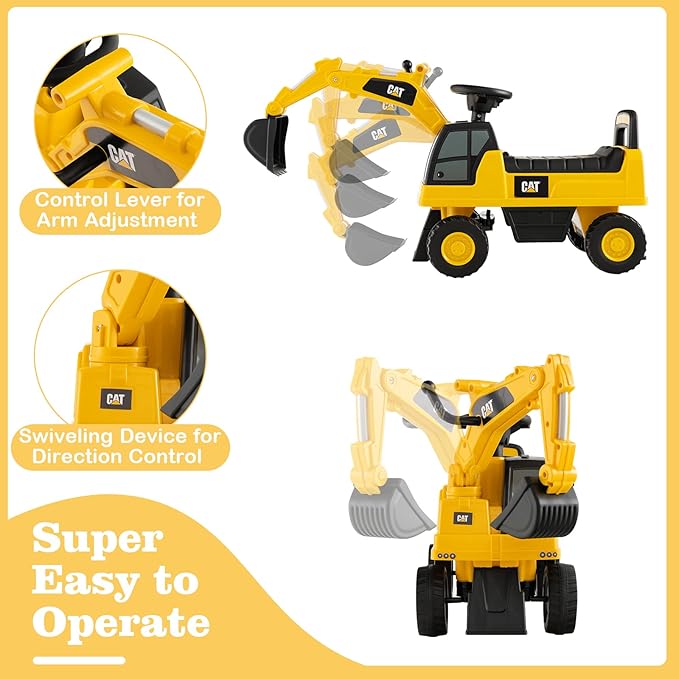 Costzon Ride on Excavator, Licensed Caterpillar Kids Excavator Digger w/Rotatable Digging Bucket, Under-seat Storage, Construction Vehicles for Kids, Ride on Toys for Toddlers 1-3 Gift (Digger)