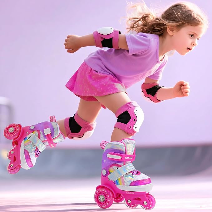 SULIFEEL Rainbow Unicorn 4 Size Adjustable Roller Skates for Girls Boys for Kids Ages 3-5 5-8 6-12 Children Skates Indoor Outdoor