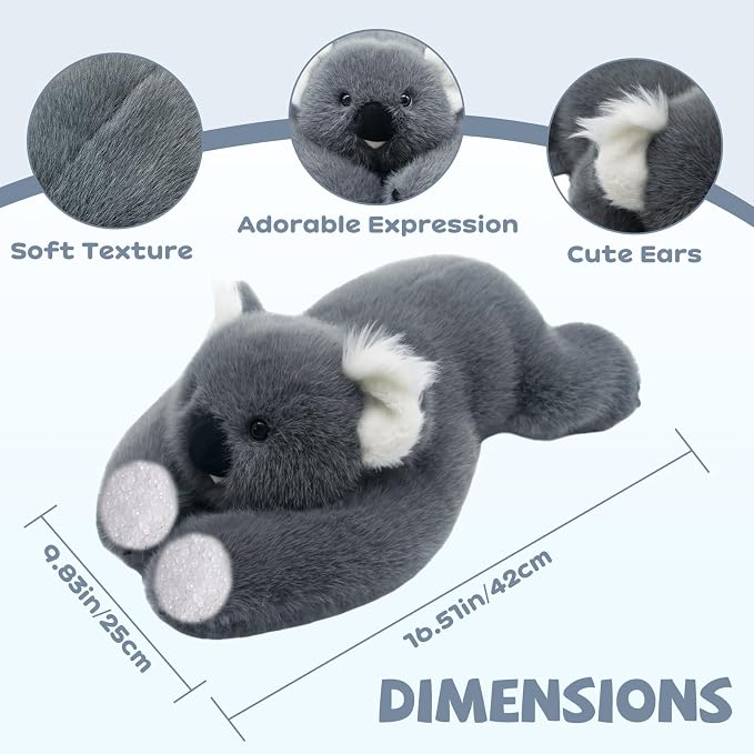 Medium Grey Koala Stuffed Animal 17INCH 0.93IB | Cute Stuffed Koala Bear Plush Pillow, Huggable Long-Arm Stuffy, Super Soft Plushies, Birthday Gifts for Kids Girls Teens