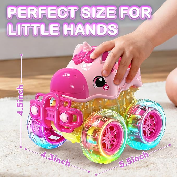 Girl Monster Truck for Toddlers 2-4: Princess Car, Girl Cars, Pink Monster Trucks for 1 Year Girls,Pull Back Cars for Toddlers 1-3,Unicorn Christmas Birthday Best Gift,Light Up for Kids