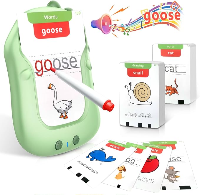 Reusable Writing & Drawing Talking Flash Cards for Toddlers 2-6, 336 Words Phonics Learning Toys with 8 Color Pens, Montessori Speech Therapy Autism Sensory Toys, Educational Preschool Gifts for Kids