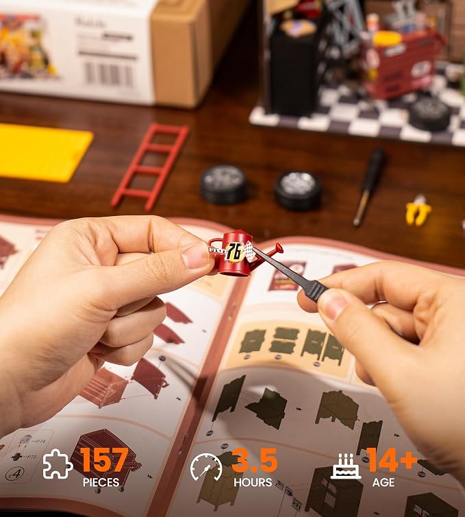 Rowood Miniature House Kit,DIY Miniature Dollhouse Craft Kits for Adults,Mini House Kits with LED,Birthday for Ages 14+(Garage Workshop)
