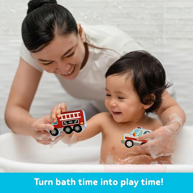 Alex Toys Foam Bath Stickers for Toddlers, 38-Piece Vehicle Tub Stickers Stick to Tub Wall - Foam Bath Toys for Kids Ages 1-3 Toddler Bath Toys for Boys Cars Trucks Bus, Mesh Storage Bag