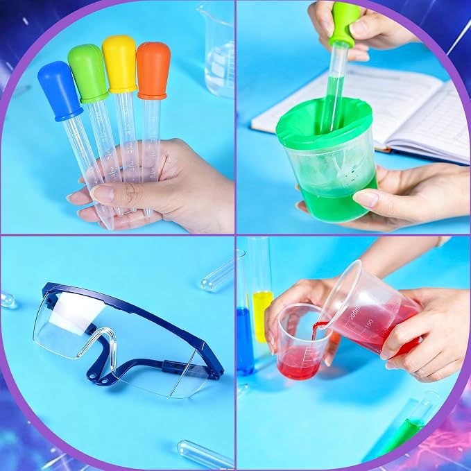 Bbiamsleep 37 Pcs Science Kits for Kids, Beakers and Test Tubes Droppers Set, Kids Science Experiment Kit Include Magnifying Glass Plastic Test Tubes for Christmas Birthday Party Gift, 3+ Years Old