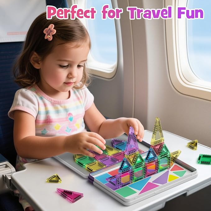 WMXDU Mini Magnetic Tiles, 40PCS Magnetic Building Blocks with Iron Box, Magnet Toys Travel Size On-The-Go Construction Set STEM Travel Toys for Boys and Girls Ages 3+