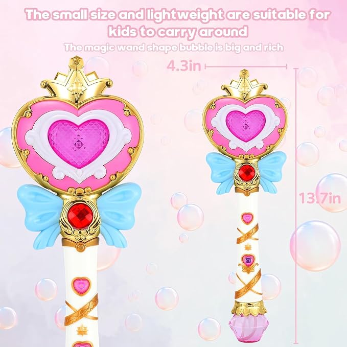 Automatic Bubble Wand for Toddler Kid Princess Toy Age 1 2 3 4 5 6 7 8 1yr Year Old Little Girl Gift Mover Maker Blower Machine Outdoor Juegos Juguetes Burbujas Niñas Easter Pink