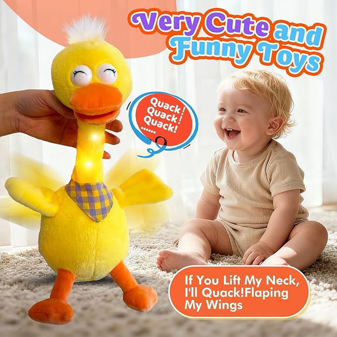 Marsjoy 13" Talking Dancing Duck, Repeating What You Say Mimicking Recording Plush Baby Toy Musical English Song Singing Talking Glowing Animated Twisting Gift of Lighting Up Toy for Boy Kid