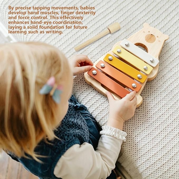 Lovely Xylophone for Toddlers, Early Childhood Development Musical Instruments for Toddlers, Wooden Xylophone for Kids,Musical Instruments Toys for Preschool Percussion Learning (Bear)