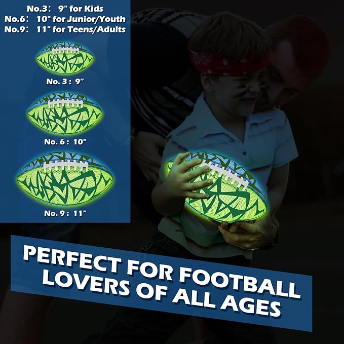 Jasonwell Glow in The Dark Football - Strong Grip Light Up Football Toy Stuff Gift Outdoor Sports Ball for Boys Kids Teen Junior Youth Adult Christmas Birthday Gifts for Ages 6-8 8-12 13+ Year Old