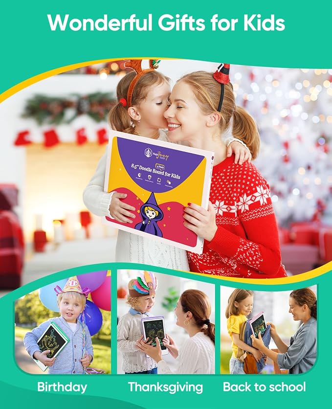4 Pack LCD Writing Tablet, 8.5 Inch Colorful Toddlers Drawing Tablet for Kids, Creative Doodle Board Drawing Pad, Toy Birthday Gift for 3-6 Year Old Girls Boys (Purple&Purple&Pink&Pink)