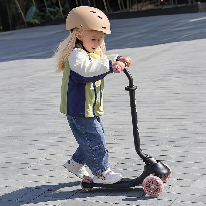 QPlay Toddler Scooter Ages 1 to 6 | Up to 110 Lbs | Kick Scooter with Adjustable Push Handle Height, Lights on Deck & 3 Wheels, Kids Ages 2 to 5 Boys & Girls Gifts (Violet)