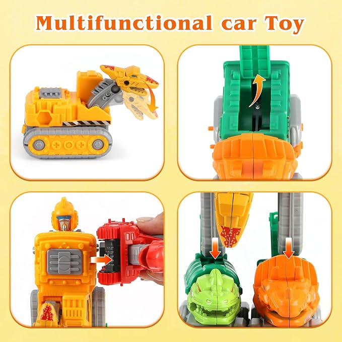 Dinosaur Toys for 3 4 5 6 Year Old Boys– 5-in-1 Detachable Construction Vehicles Set–Transform Robot Kids Toys Cars– Easy DIY Toys for Ages 5+ – Gifts for Boys Girls Birthday Christmas Easter