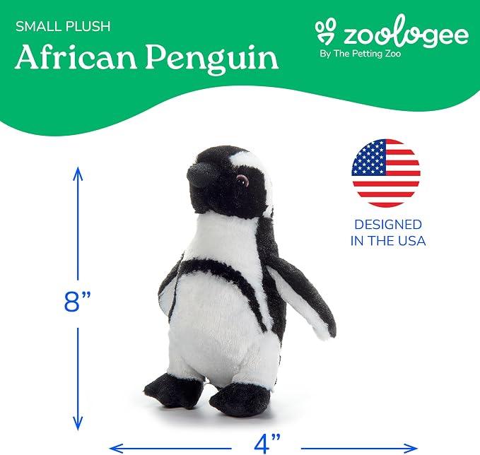 The Petting Zoo African Blackfoot Penguin Stuffed Animal Plushie, Gifts for Kids, Scoopz Zoo Animals, Penguin Plush Toy 8 Inches