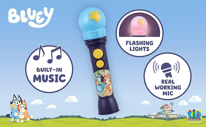 Bluey Toy Microphone for Kids, Includes Built-in Music and Lights, Ideal Toddler Toys (Bluey)