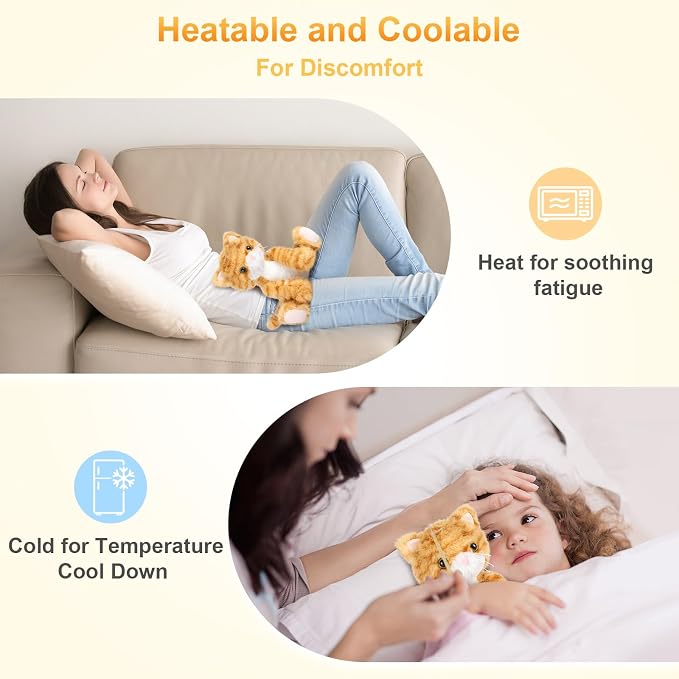 SuzziPals Heatable & Coolable Orange Cat Stuffed Animal, Cat Heating Pad Microwavable for Soothing & Relaxation, Lavender Scented Orange Cat Plush Toy for Stress Relief, Stuffed Cat Toys for Kids