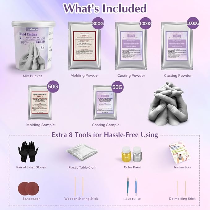 LUVTRACE Hand Casting Kit fot Family&Couples Easy DIY Plaster Mold Kit Practice Kit, Romantic Keepsake Gift for Anniversary, Wedding, Birthday, Valentine’s Day,Non-Toxic,Safe for Adults