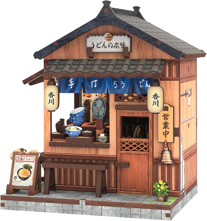 Cutefun DIY Miniature House Kit, 103 Pcs 3D Wooden Puzzle Tiny House Mini House Building Kit for Beginners & Teens – Palm-Sized DIY Japanese Booknook Dollhouse for Bookshelf Decor (Kagawa Udon House)
