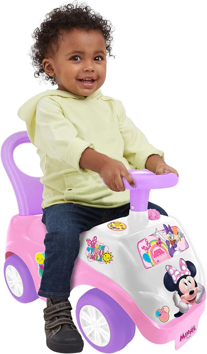 Kiddieland Disney Minnie Mouse Lights & Sounds Ride-On Push Car, Foot-to-Floor Toddler Toy with Interactive Dashboard, Ages 12–36 Months, 55 lb Limit