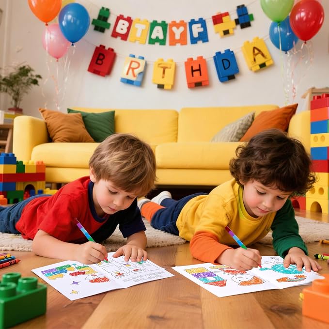 BenLouis 24 Pcs Building Block Mini Coloring Books Kids Geometric Shapes Party Favors Small Activity Books Bulk for Kids Building Birthday Goodie Bags Stuffers Return Gifts Classroom Travel
