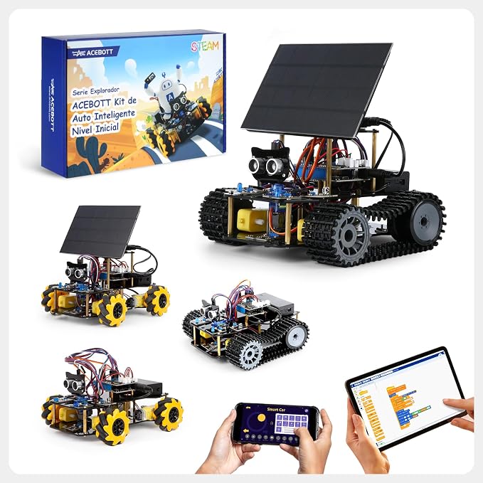 Robot Kit, Robotics for Kids Ages 8-12 12-16, 4-in-1 ESP32 Smart Tank Solar Robot Car for Arduino/Scratch/Python, STEM Science Kit 4WD Remote Control Car Coding Gift Building Toy for Boys Girls Teens